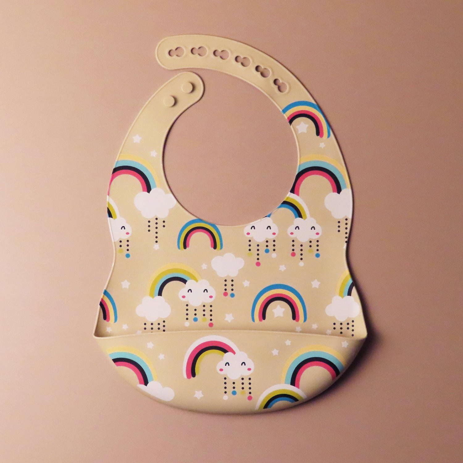 baby feeding silicone bibs clouds and rainbow prints