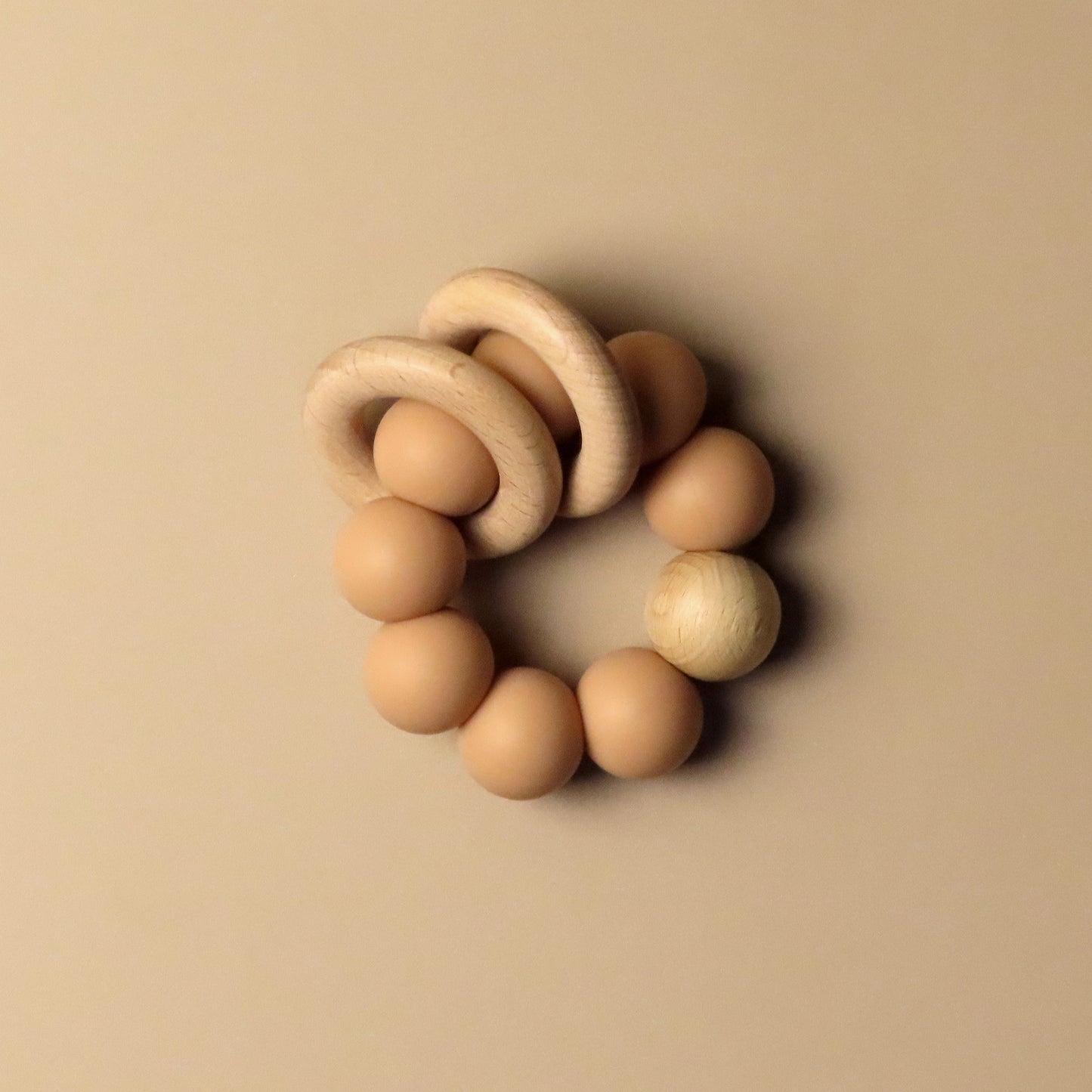 baby silicone and wooden teether beads beige