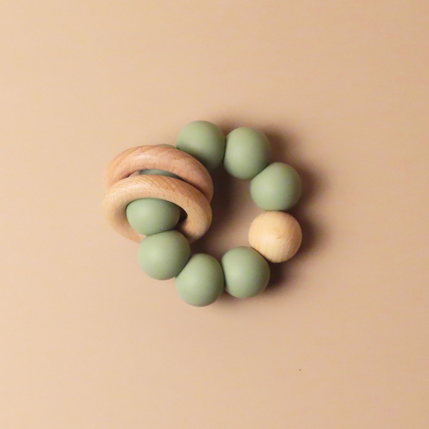 baby silicone and wooden teether beads leaf green