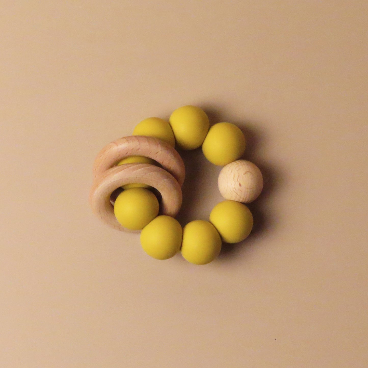 baby silicone and wooden teether beads mustard yellow