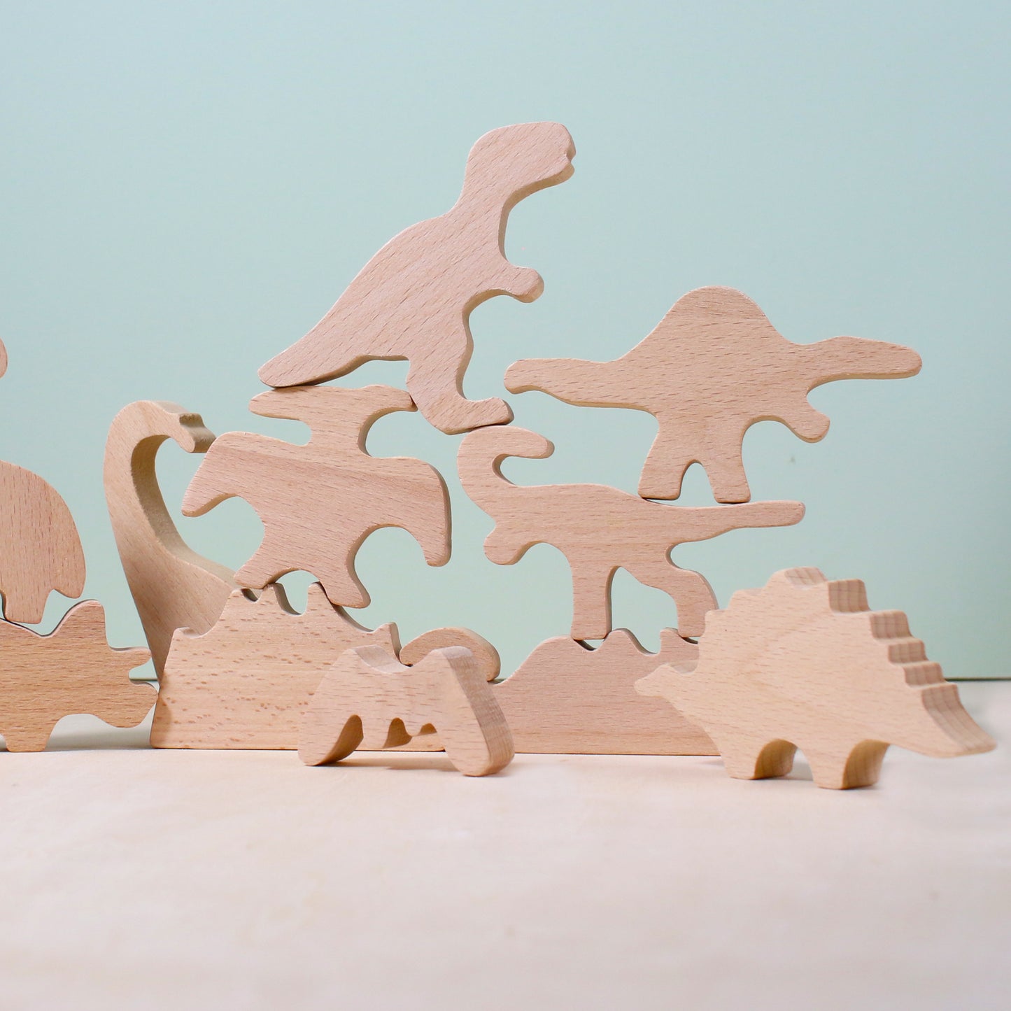 wooden dinosaur balancing set