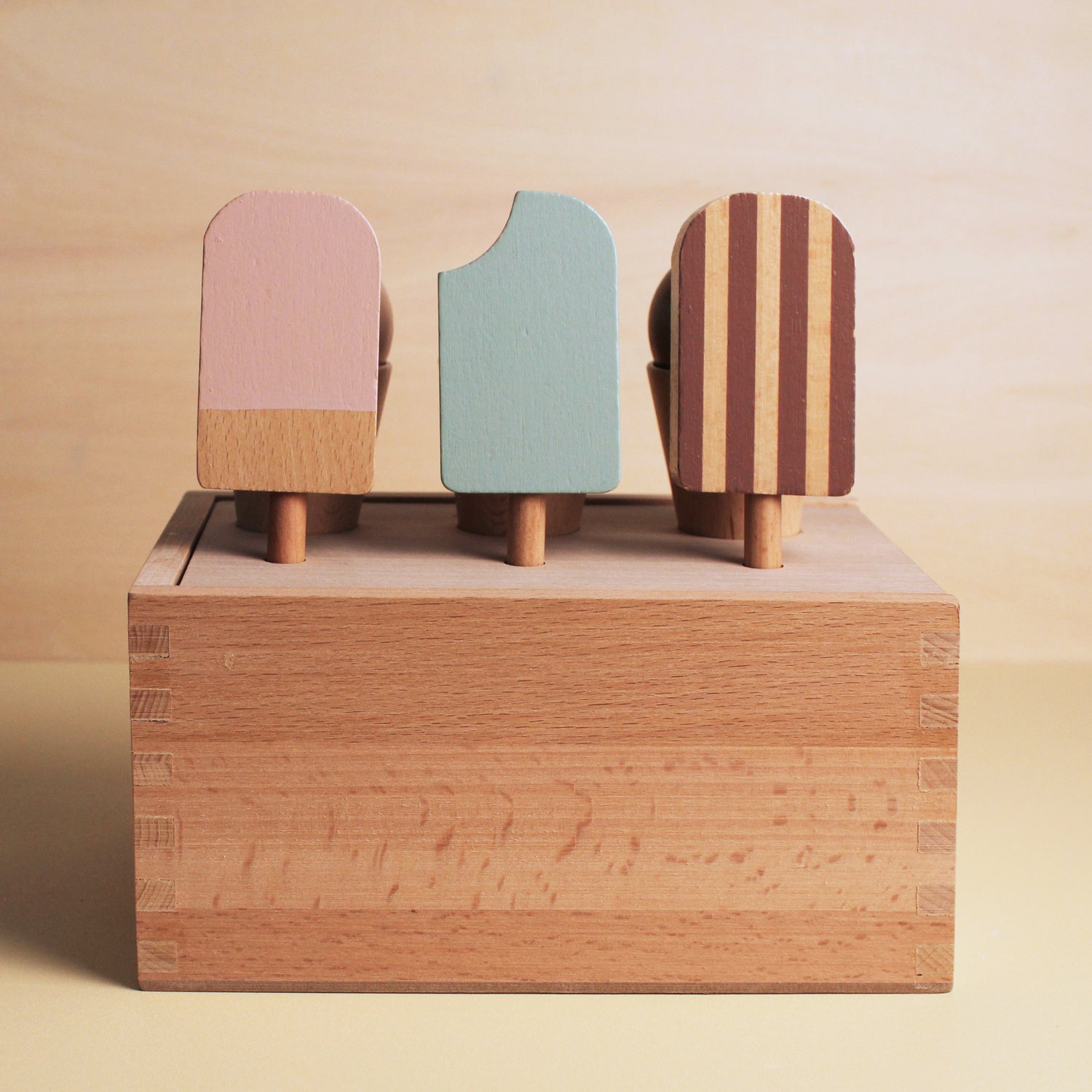 Nordic wooden pretend play popsicles and ice creams with stand / storage